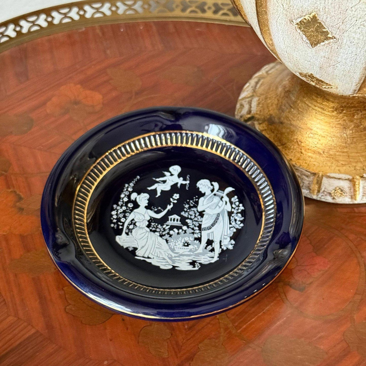 Vintage Courtship Cupid Cobalt Blue Ceramic Glazed Florentine Italy