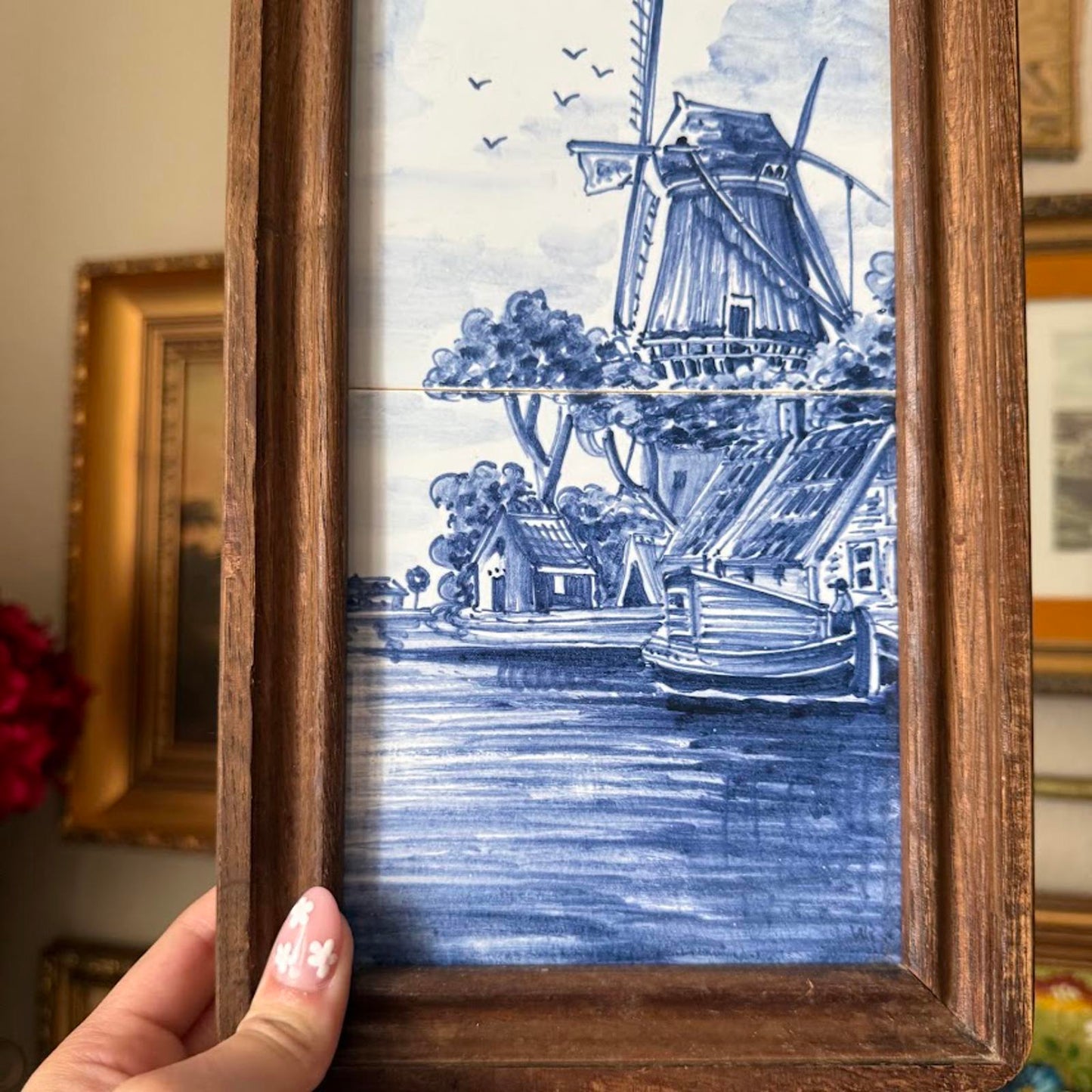 Vintage Delft Blue and White Tile Art