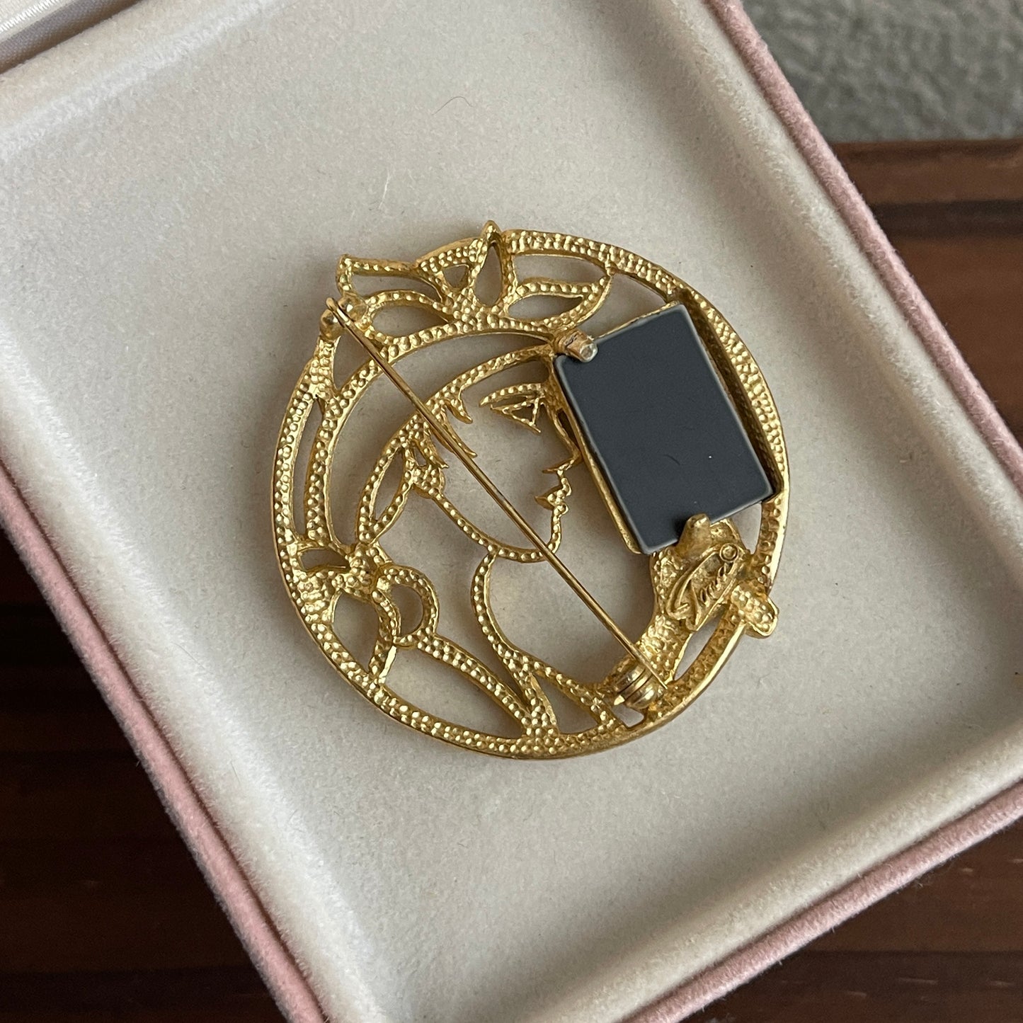 Vintage TONA Art Deco Woman Looking in Mirror Gold Vintage Brooch Pin