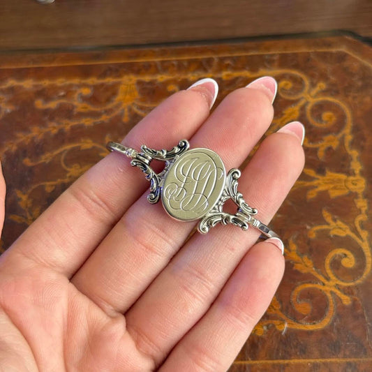 Vintage Avon Silver tone Locket Bracelet with Victorian Style Monogram