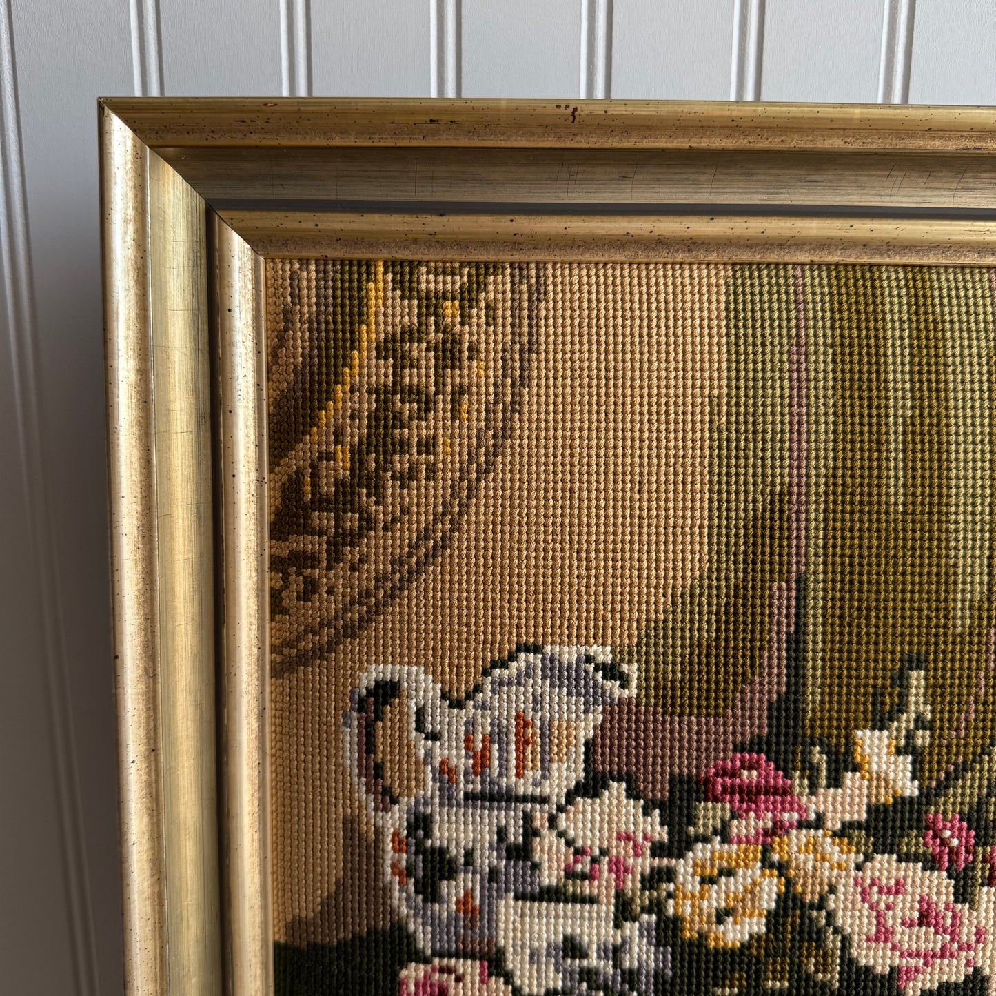 Vintage needlepoint Lady Framed