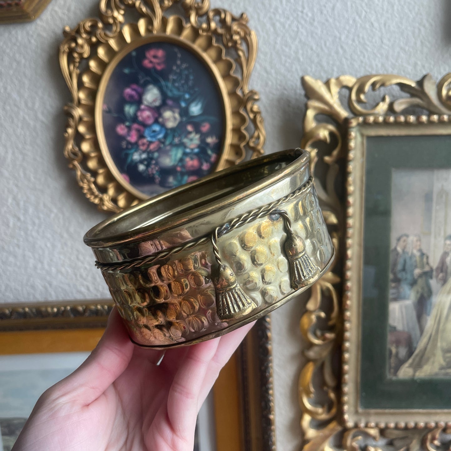 Vintage small Brass Planter with Brass Rope & Tassels details
