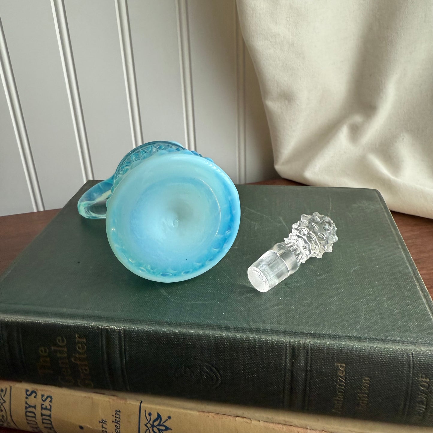Fenton Art Glass Blue Opalescent Hobnail Cruet Bottle