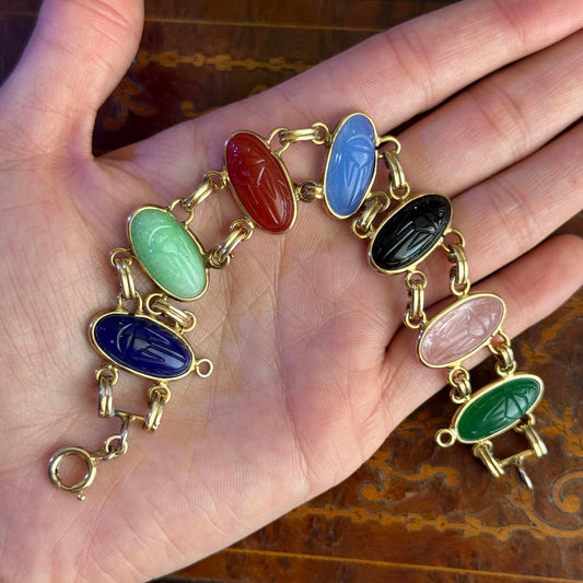 Vintage Egyptian Revival Gold Toned Scarab Bracelet