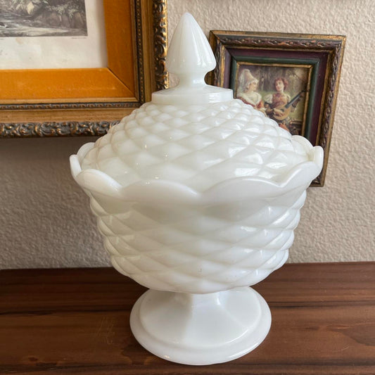 Vintage Milk Glass Covered Dish
