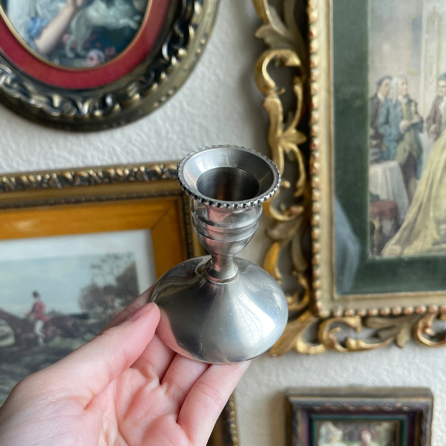 Mini silver tone candle holder