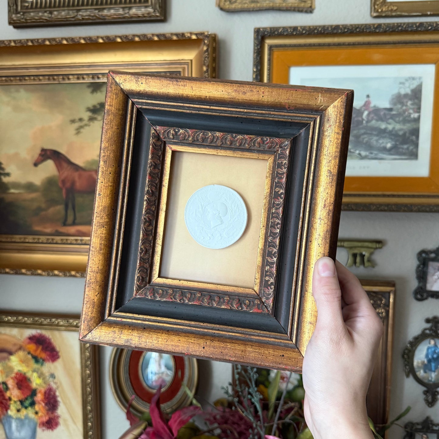 Vintage style framed plaster intaglio