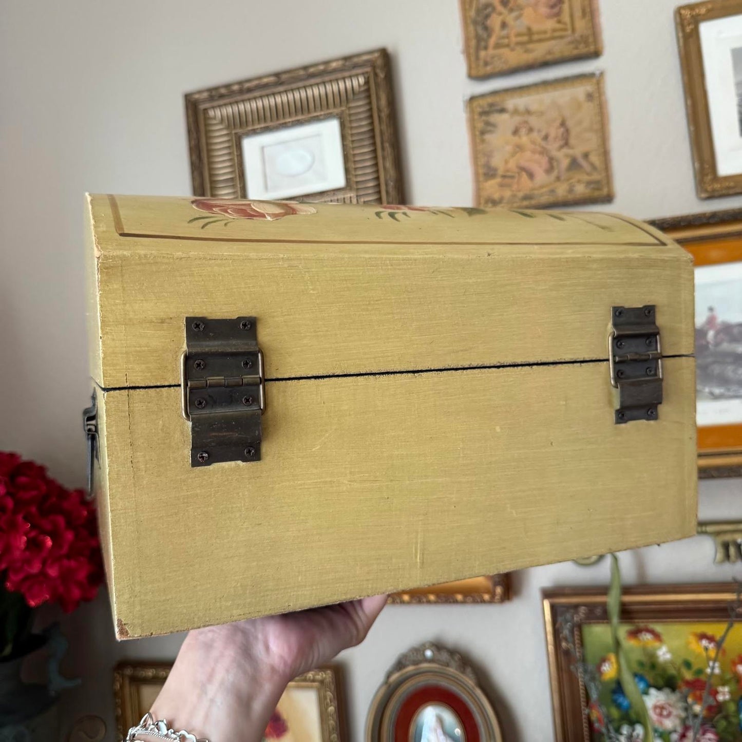 Vintage Floral Hand-Painted Dome Trunk