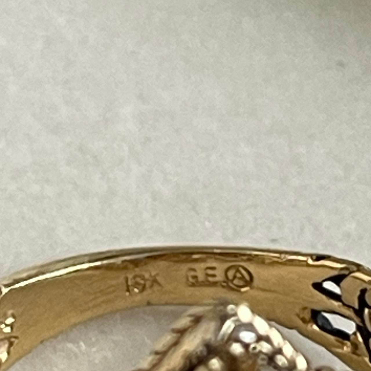 Vintage Filigree Ring Austrian Crystal Antiqued 18k Yellow