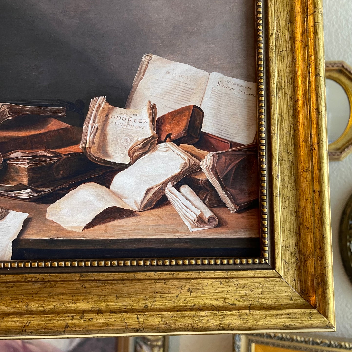 Vintage Inspired stack of vintage books art Print framed Gallery Wall