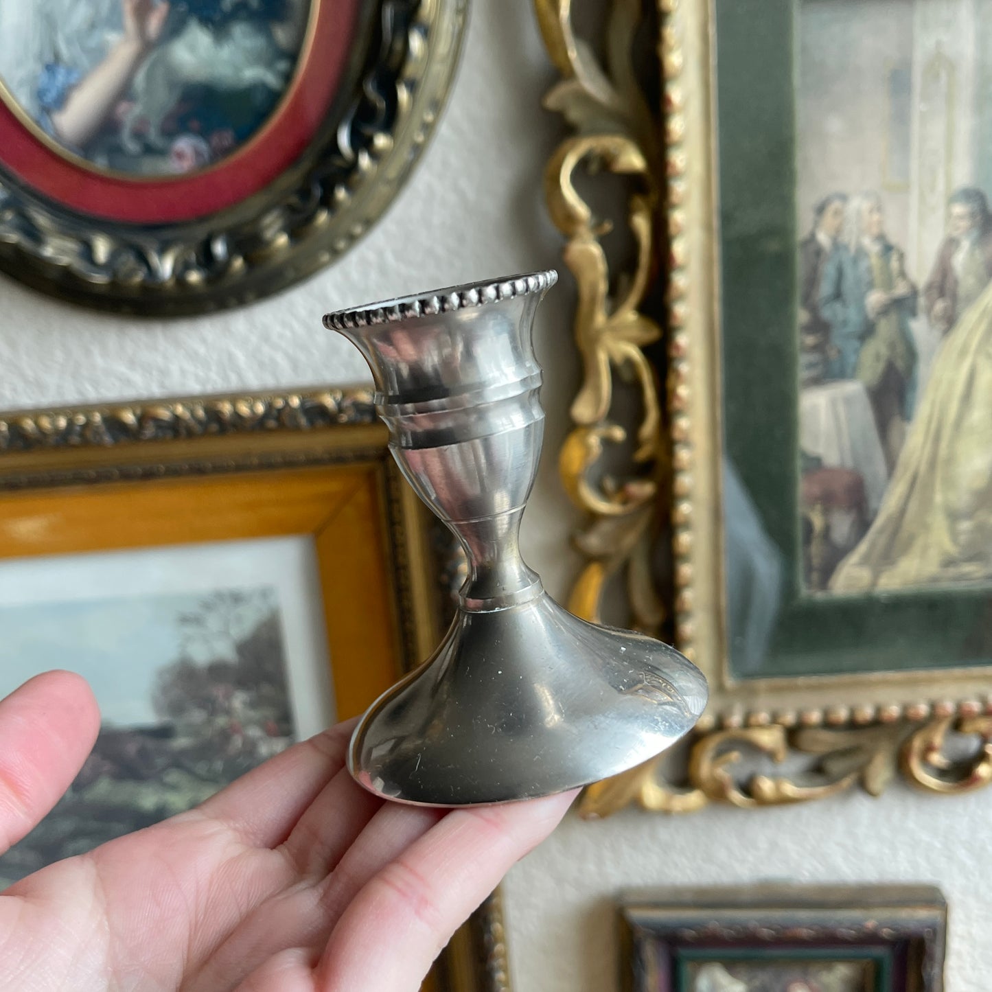 Mini silver tone candle holder