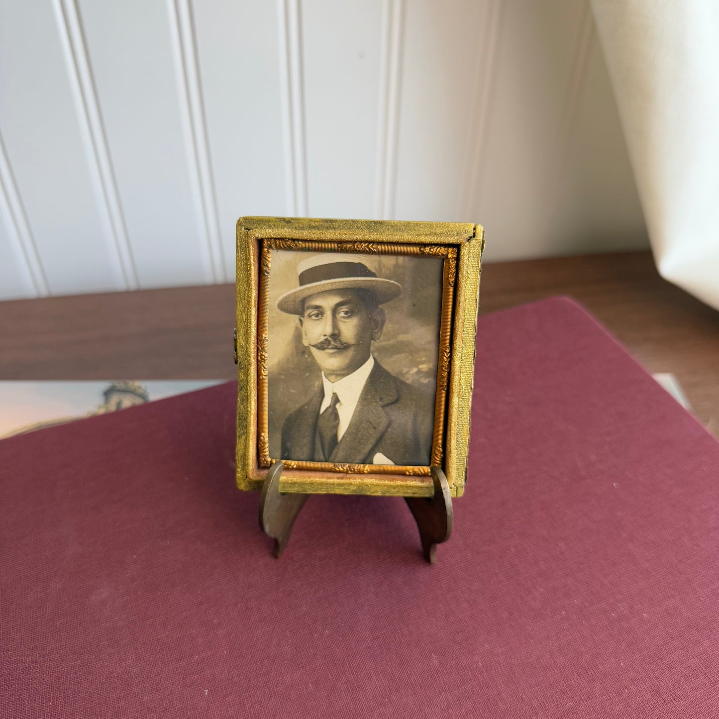 Vintage victorian leather embossed ambrotype Man photograph