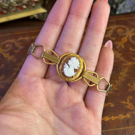 Vintage Art Deco Carved Shell Cameo Bracelet  1/20 10k AMCO