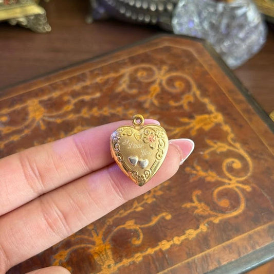 Vintage Gold Tone 14K Gold Filled Heart Locket With words "I love you"