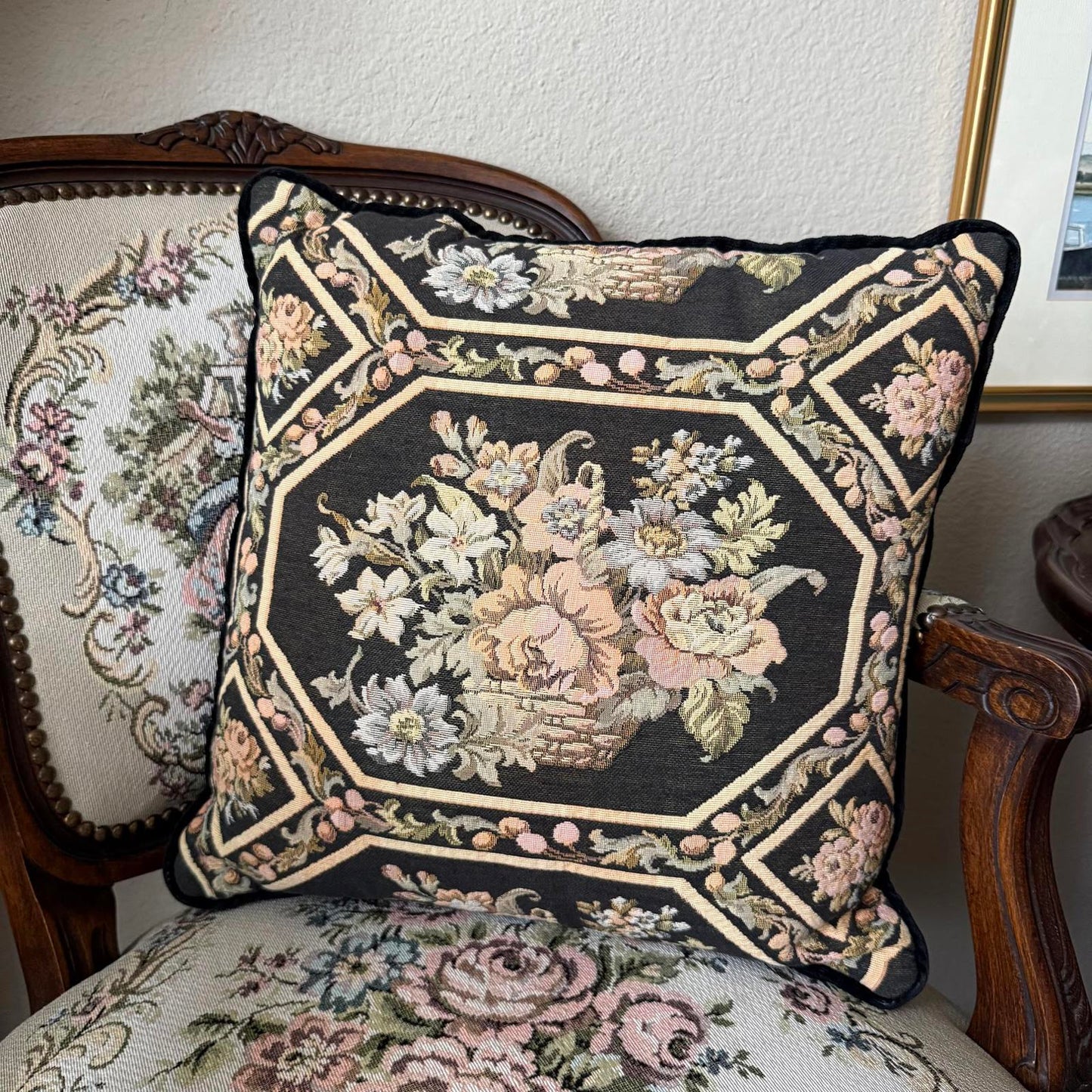 Vintage Floral Tapestry Pillow