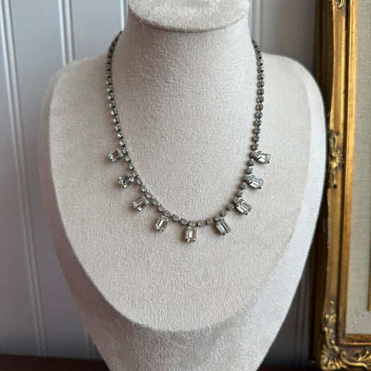 Vintage 1950s Silver rhinestone crystal necklace