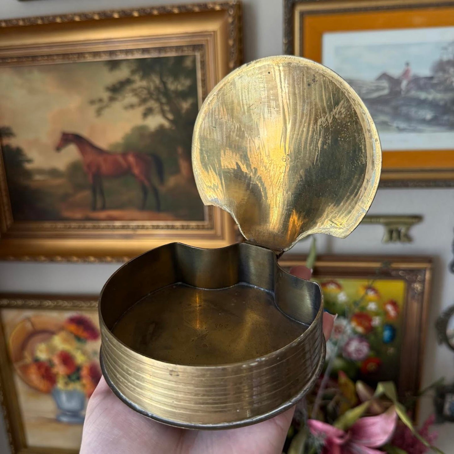 Vintage Brass Shell Trinket Box