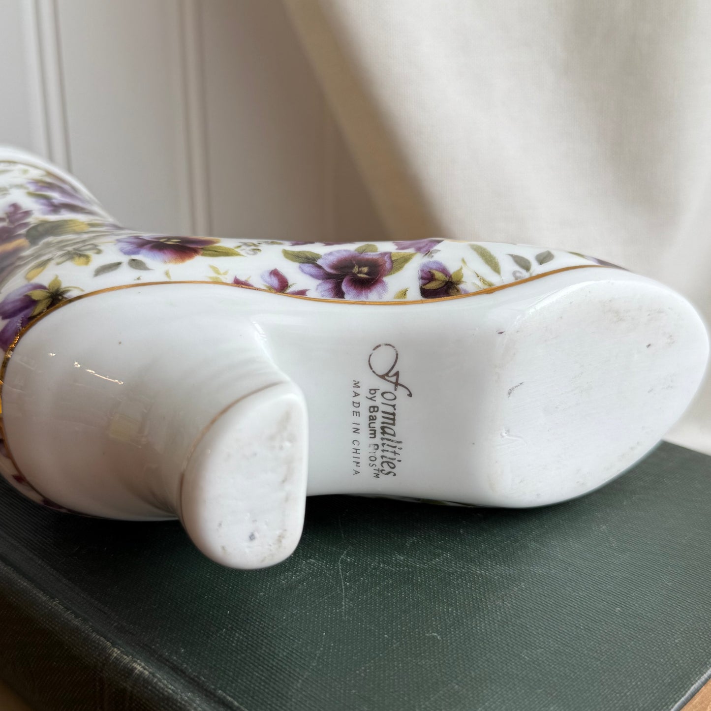 Pansy Chintz Boot Purple Violets ceramic figurine