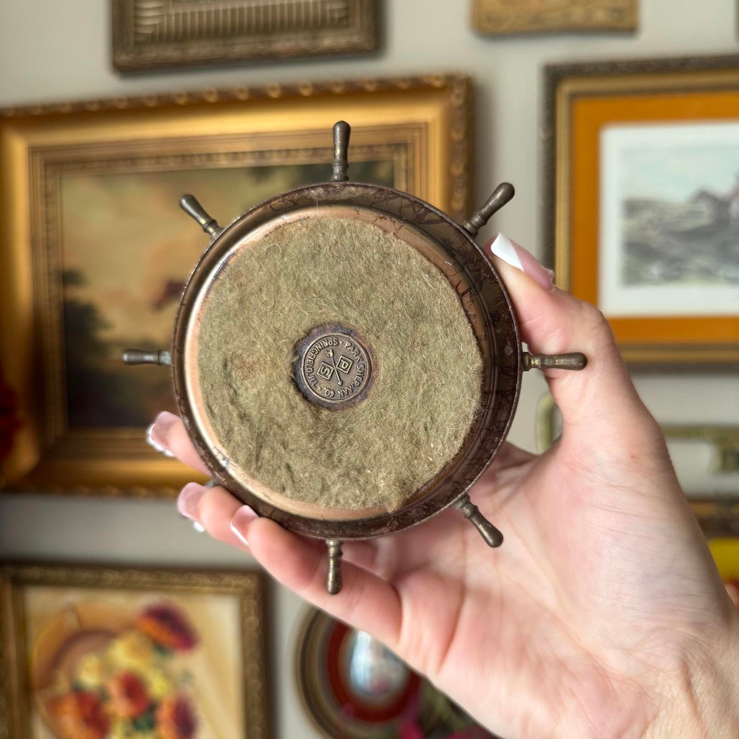 Vintage Ship Steering Wheel Amber Glass Coasters