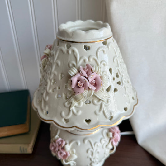 Vintage porcelain Pink flowers & Hearts Small Lamp