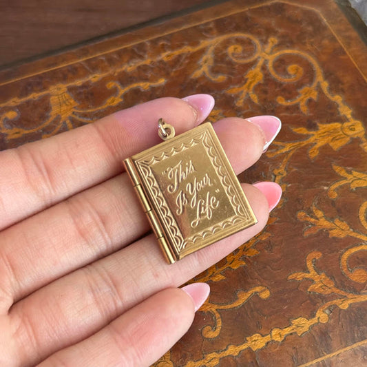 Vintage 60s Gold Tone "This is Your Life" Book Locket Pendant