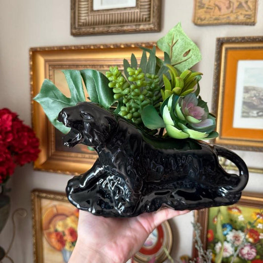Vintage Black Panther Ceramic Planter