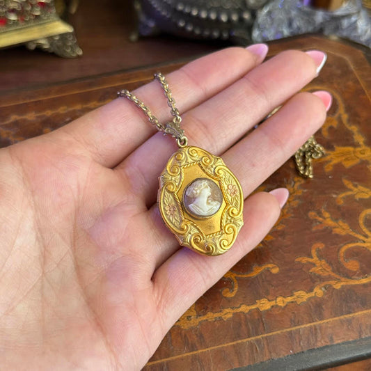 Vintage Antique shell cameo Locket necklace