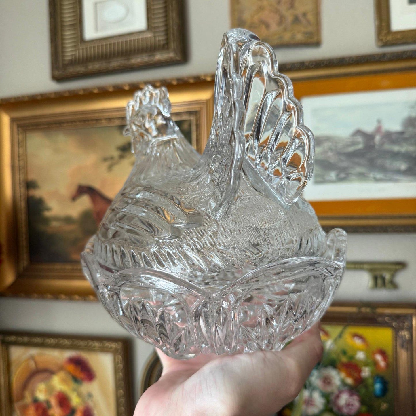 Vintage-Style Clear Glass Hen on Nest Dish Chicken Covered Candy Dish