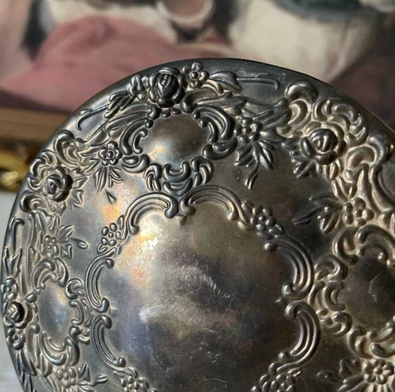 Antique Art Noveau Silver Ornate Vanity Mirror