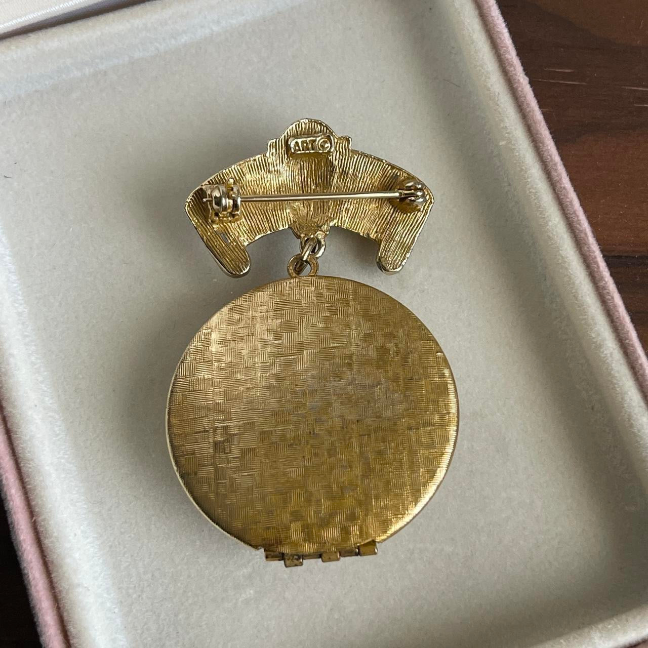 Vintage ART Arthur Pepper Ornate Victorian style enamel flower locket brooch pin