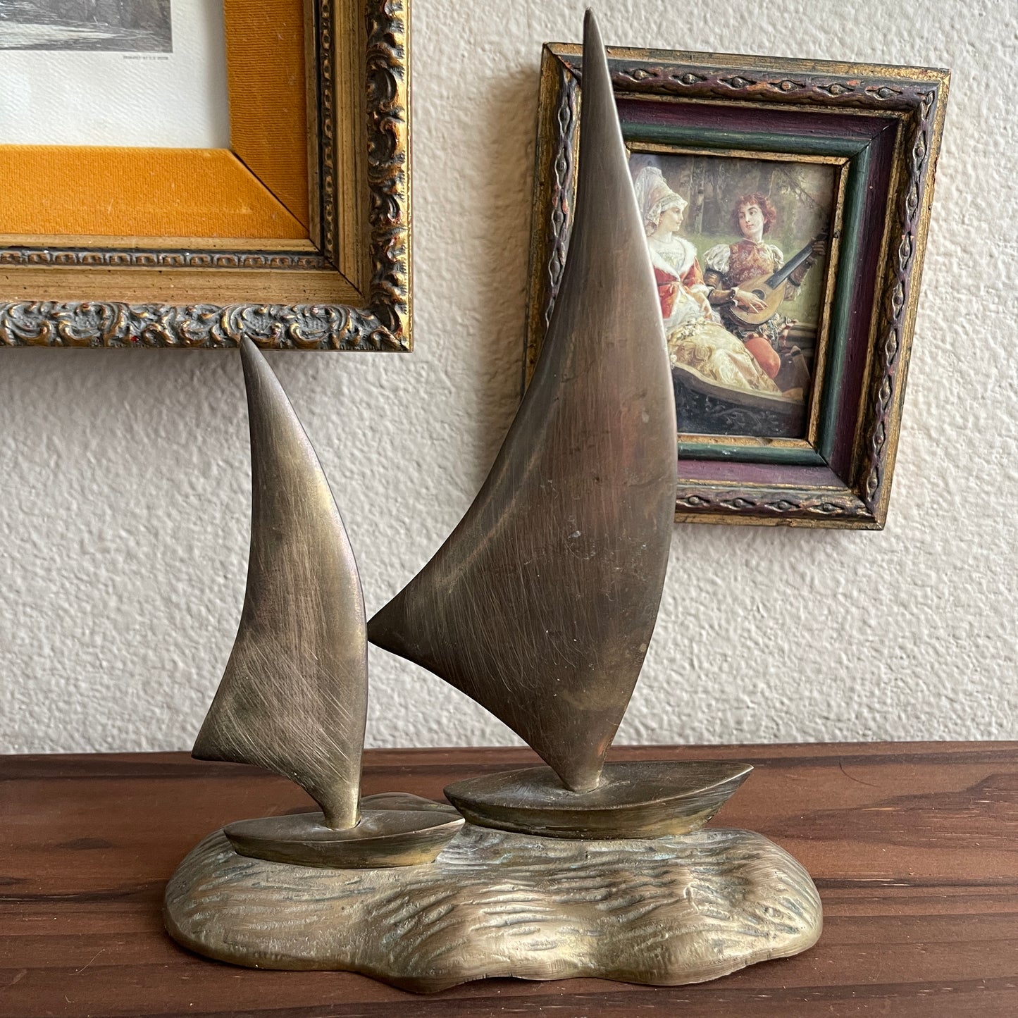 Vintage Brass Sailboats in Water sculpture