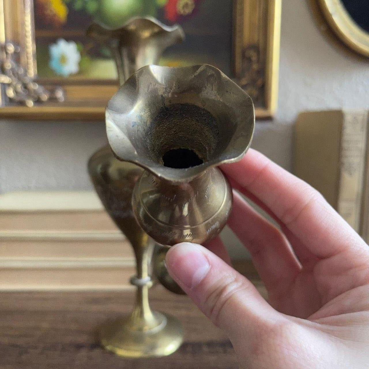 Vintage Brass Floral Vase Etched Ornate Design