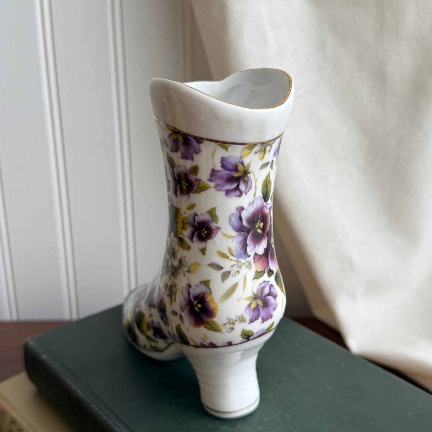 Pansy Chintz Boot Purple Violets ceramic figurine