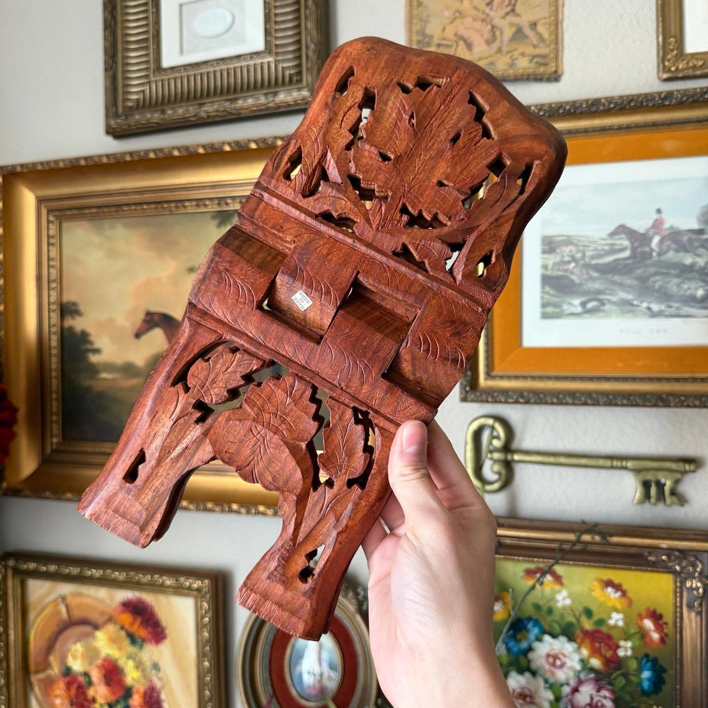 Vintage wood Hand carved book holder Made in India