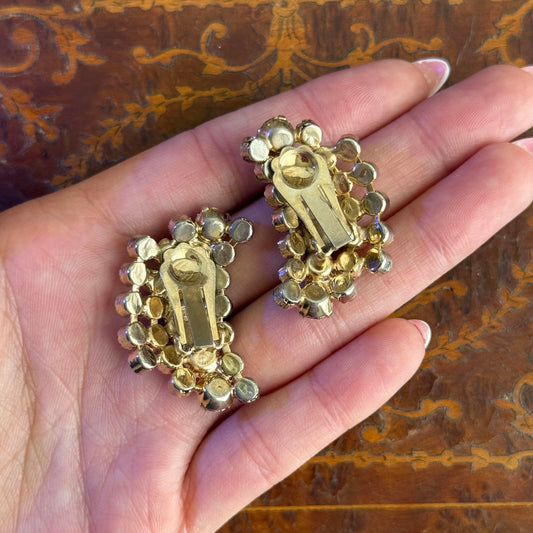 Vintage Glass Red & Clear Rhinestone Clip Earrings