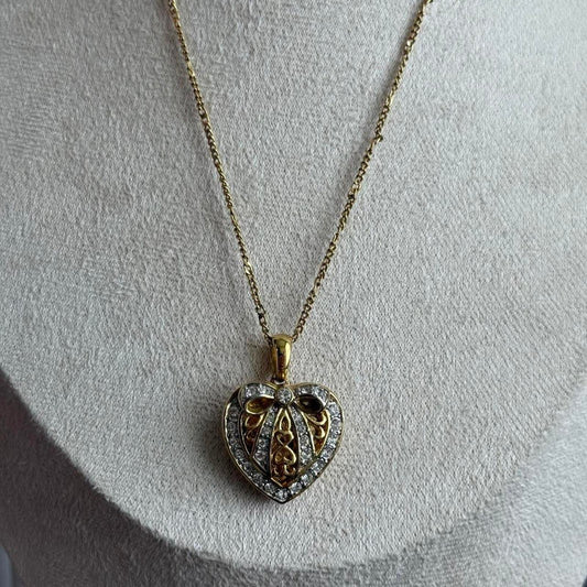 Vintage Avon necklace with heart rhinestone Locket pendant necklace