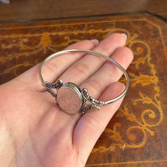 Vintage Avon Silver tone Locket Bracelet with Victorian Style Monogram