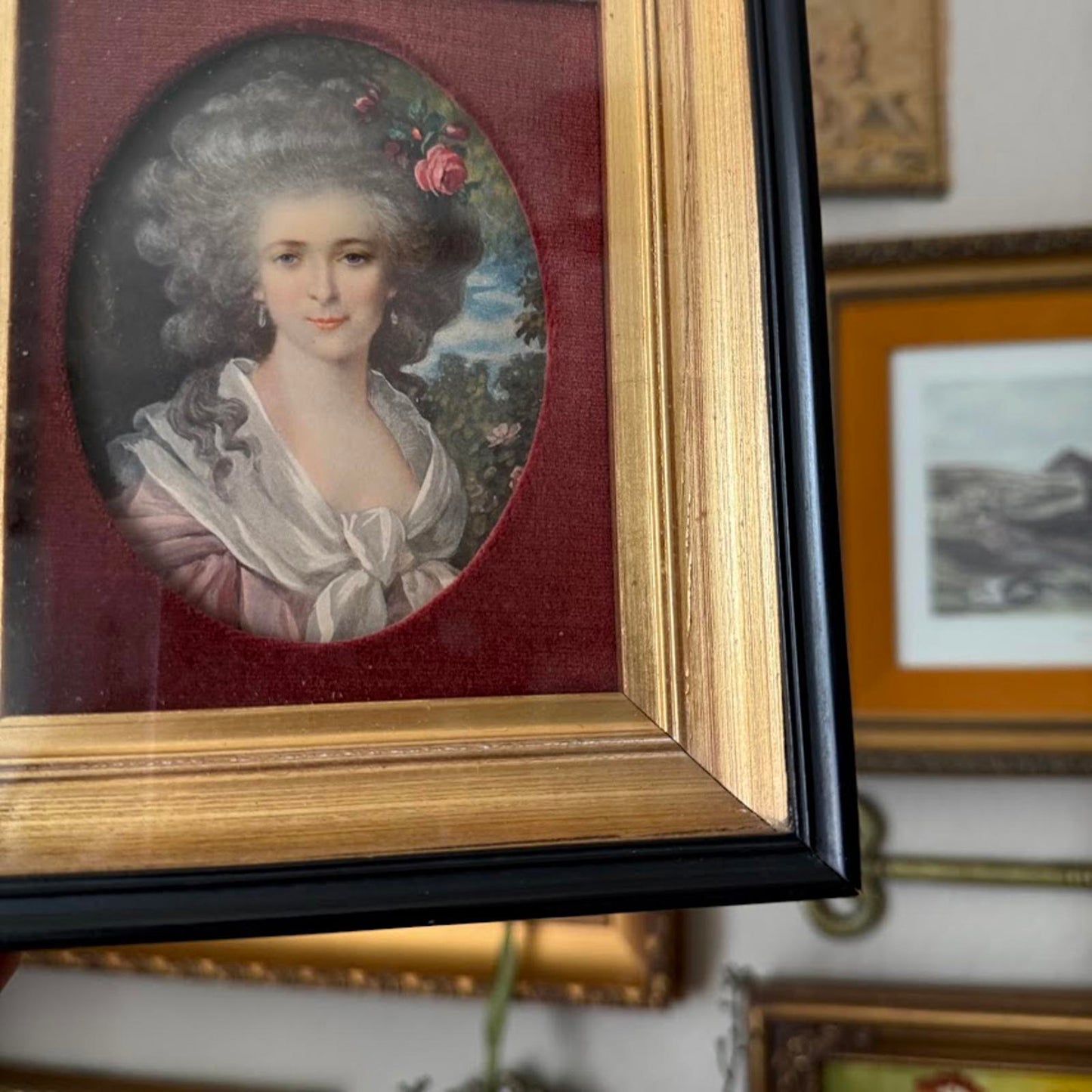 Vintage Portrait of a Woman in Black and Gold Frame