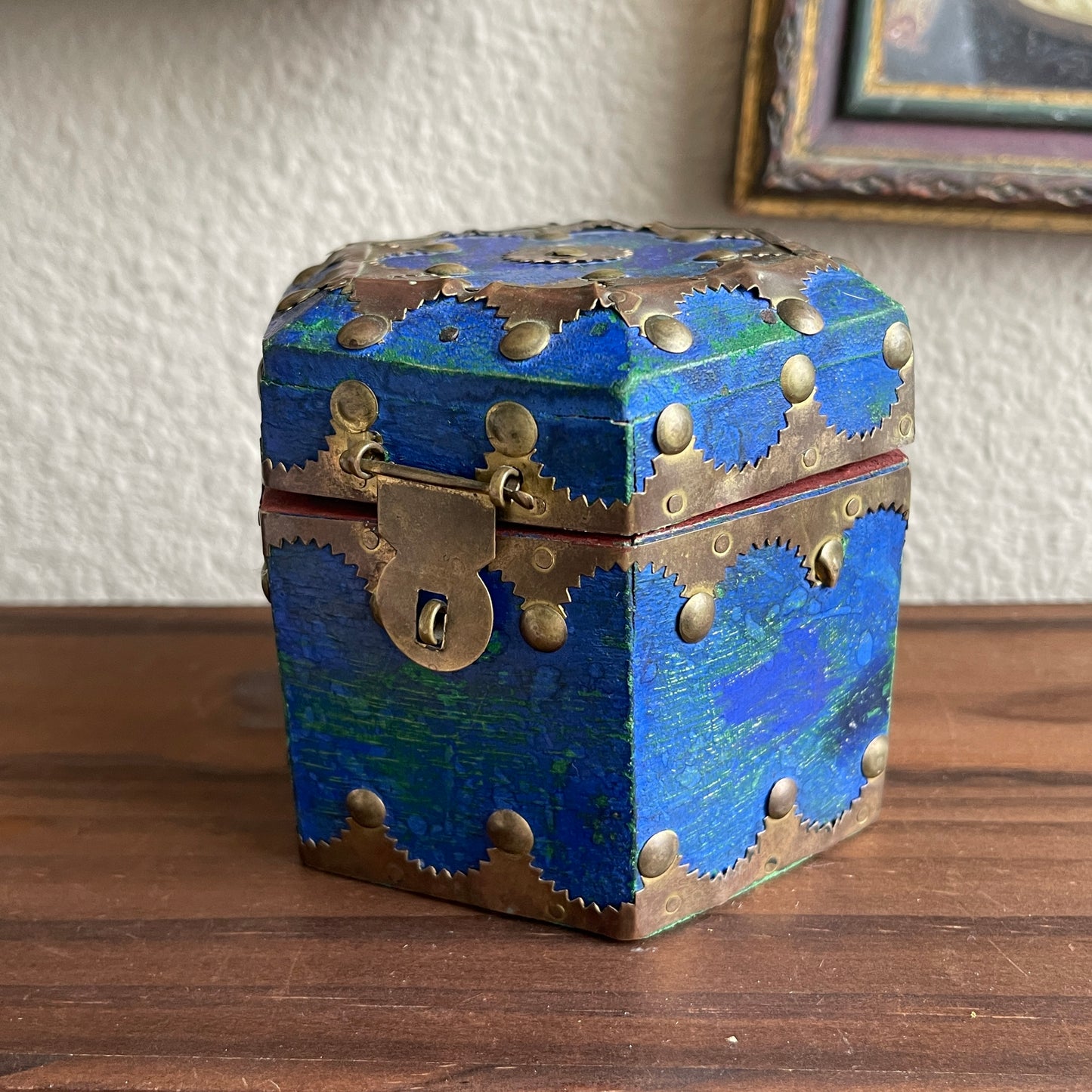 Vintage wooden box with brass metal details