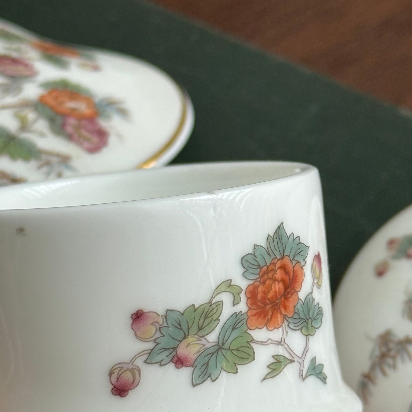 Vintage Wedgwood Kutani Crane Flowers Fine Bone China trinket box set
