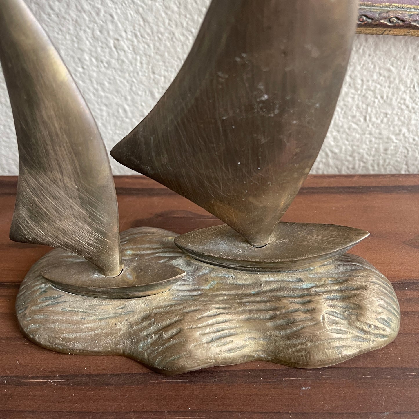 Vintage Brass Sailboats in Water sculpture