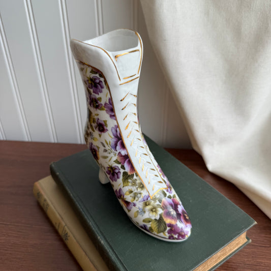Pansy Chintz Boot Purple Violets ceramic figurine