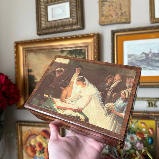 Vintage Edmund Blair Leighton "Signing The Registry" Jewelry Music Box