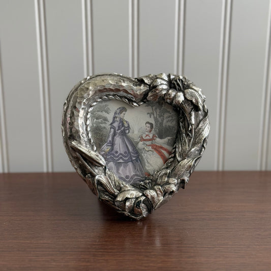 Vintage Silver Tone Heart Frame with Print