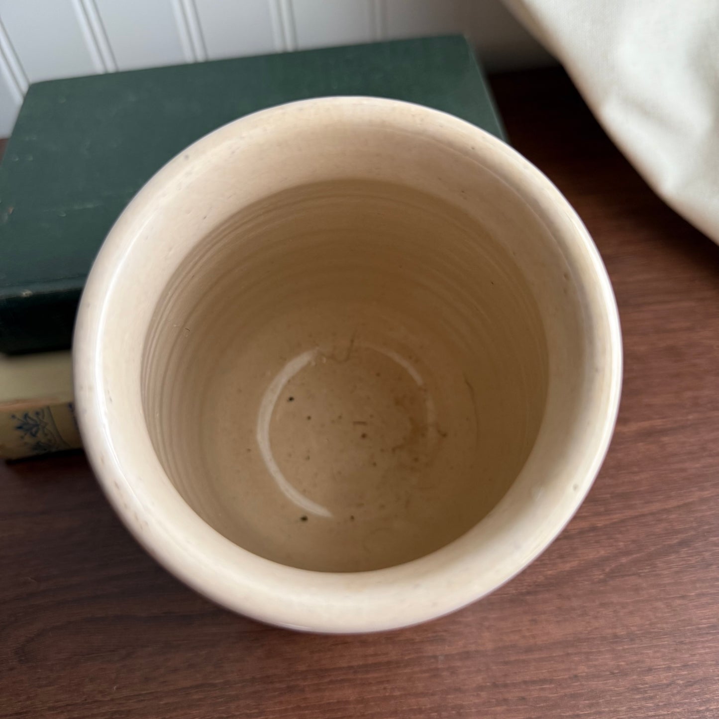 Small Crock Off-White Blue Stripes Hand Painted