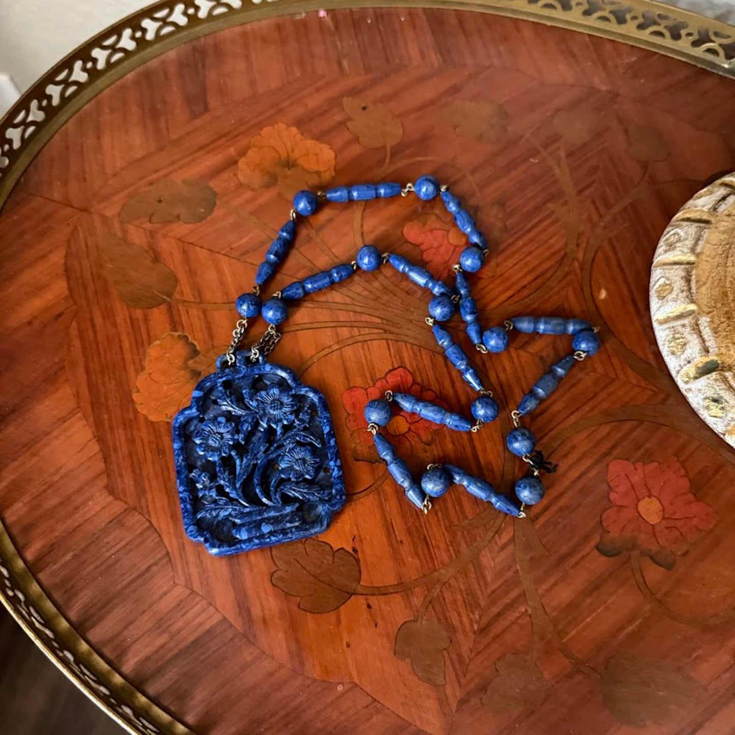 Vintage Blue Carved Necklace