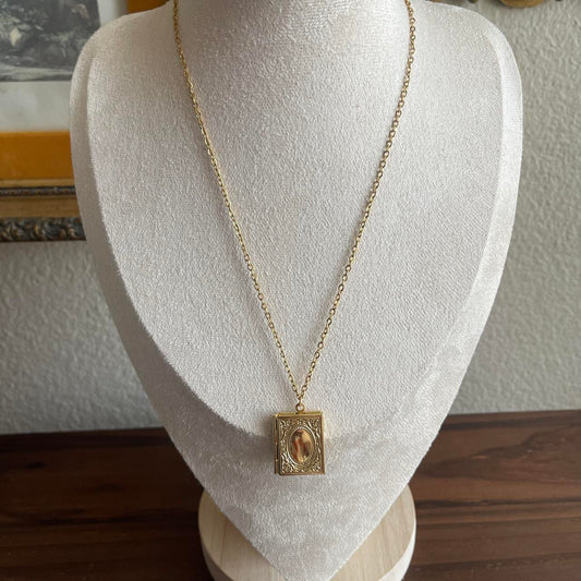 Vintage style gold tone book locket necklace