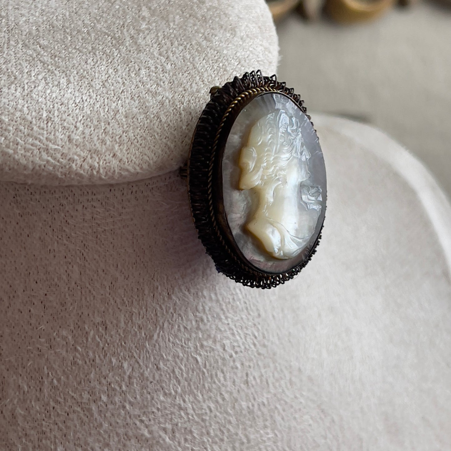 Vintage antique silver Mother of Pearl Carved Cameo brooch & pendant