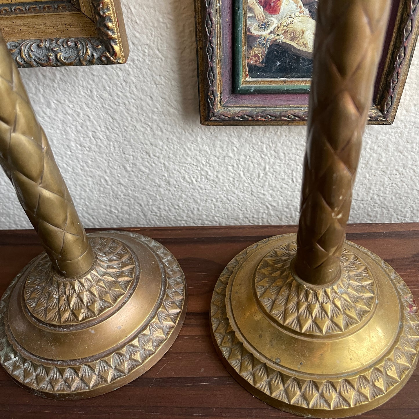 Vintage Palm Tree Frond Leaf Brass Taper Candle Stick Holders