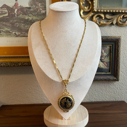 Vintage Limoges castle “ The proposal” gold tone locket necklace